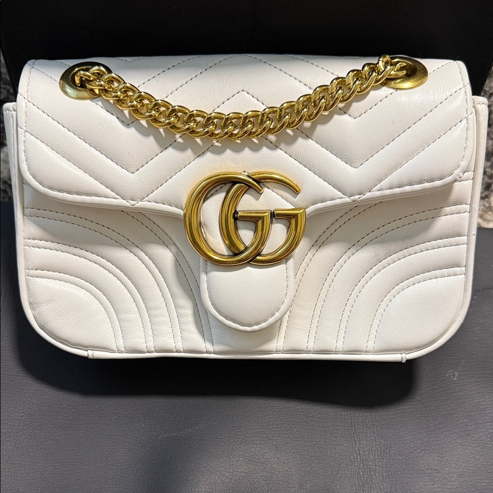 Gucci White Shoulder Bag with Gold Accents